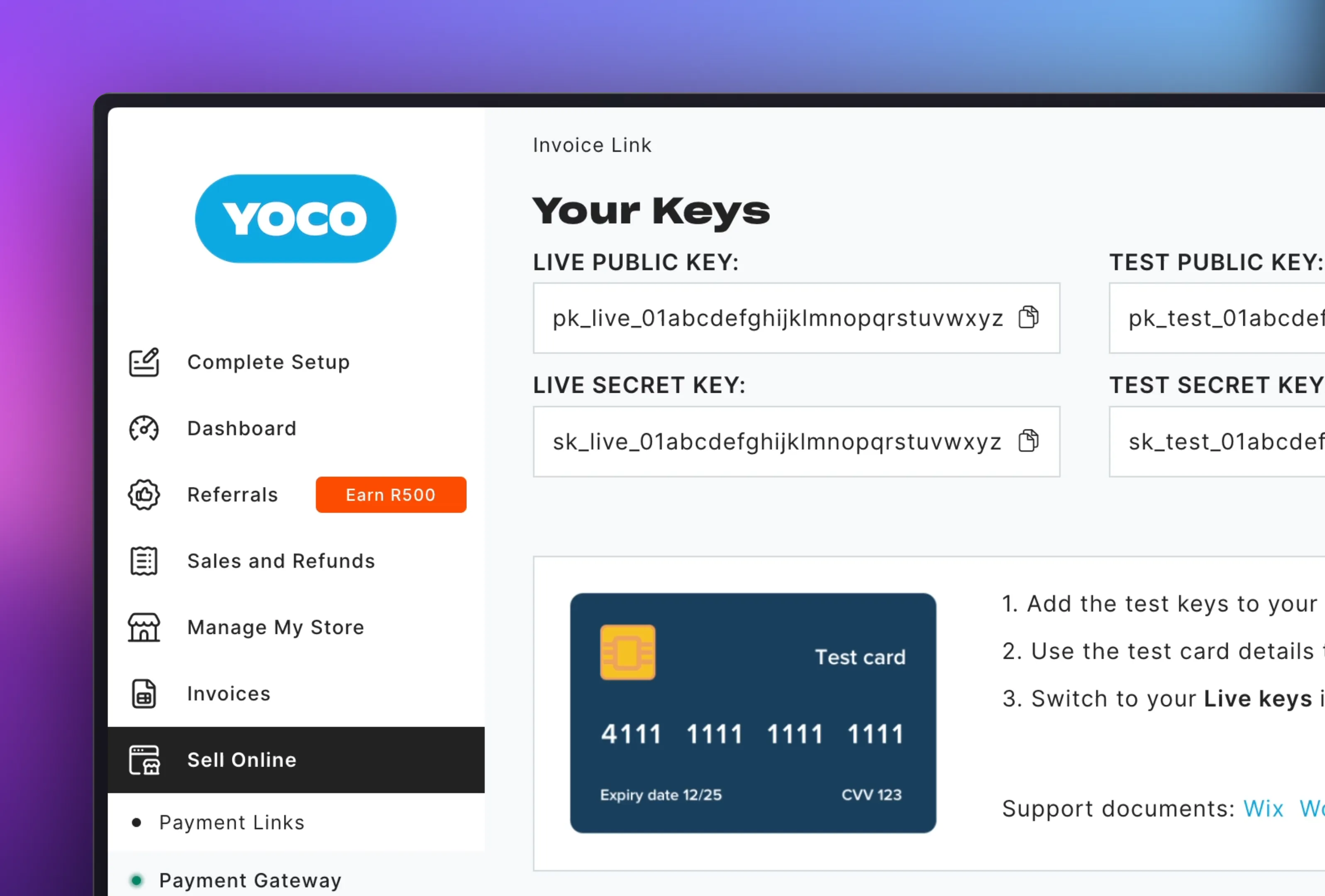 Screenshot of yoco payment gateway screen