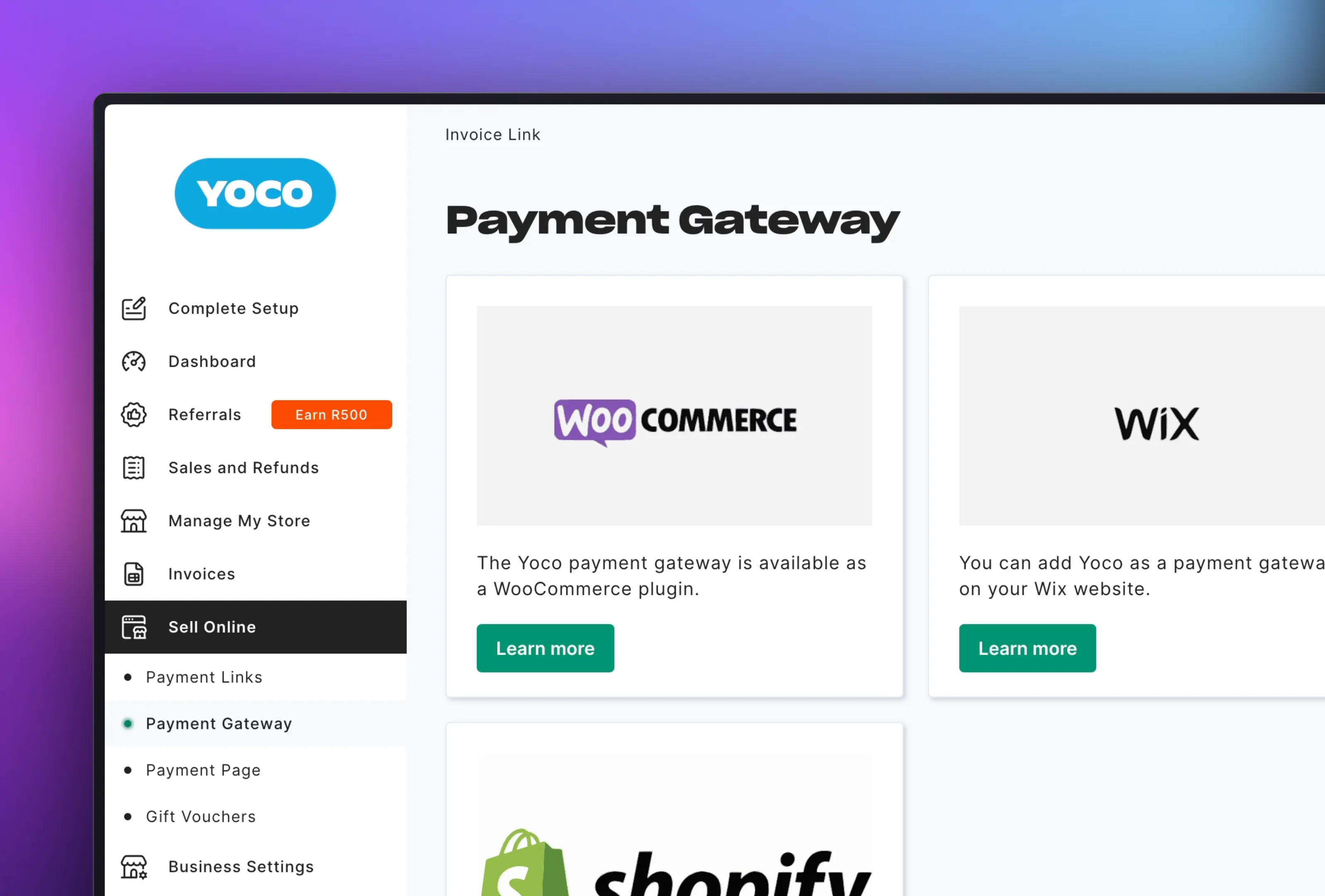 Screenshot of yoco sidebar